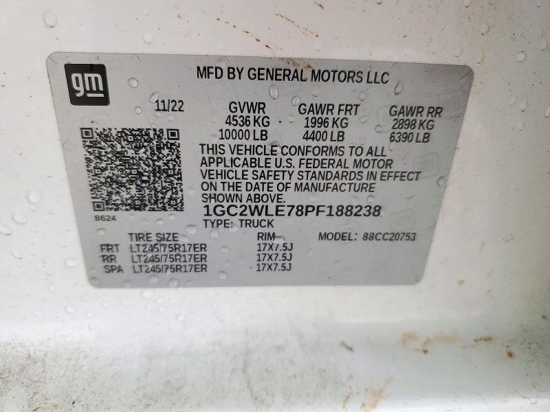 72395426 :رقم المزاد ، 1GC2WLE78PF188238 vin ، 2023 Chevrolet Silverado مزاد بيع
