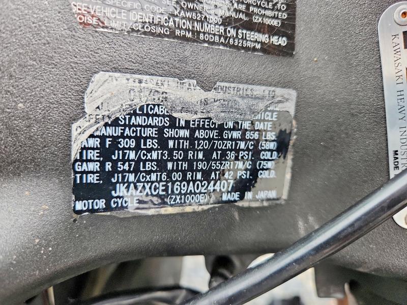 Продаж на аукціоні авто 2009 Kawasaki Zx1000, vin: JKAZXCE169A024407, номер лоту: 71036806