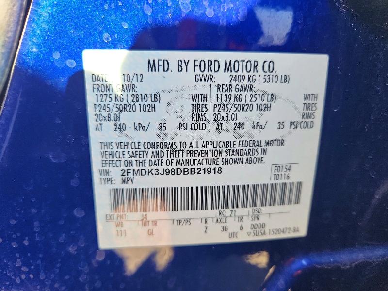 2013 Ford Edge მანქანა იყიდება აუქციონზე, vin: 2FMDK3J98DBB21918, აუქციონის ნომერი: 71583006