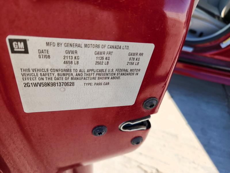 Продаж на аукціоні авто 2008 Chevrolet Impala, vin: 2G1WV58K981370628, номер лоту: 72437526
