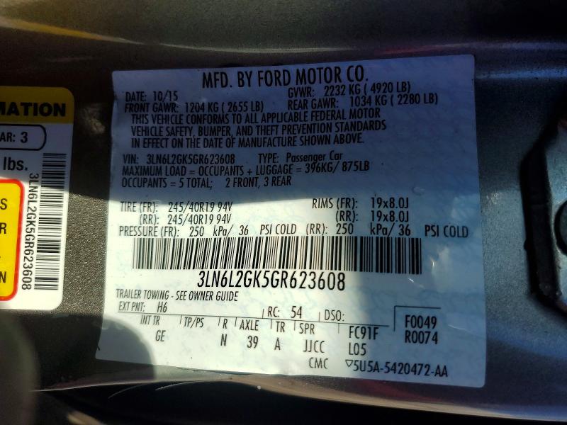 Продажа на аукционе авто 2016 Lincoln Mkz, vin: 3LN6L2GK5GR623608, номер лота: 71883746