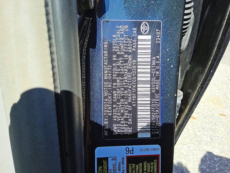 72391026 :رقم المزاد ، 4T1BF1FK7CU103818 vin ، 2012 Toyota Camry مزاد بيع