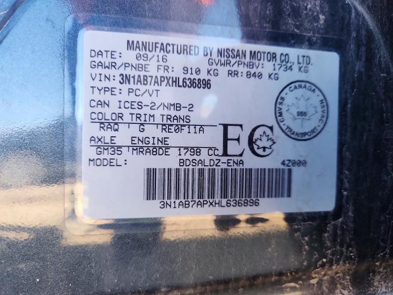 Продаж на аукціоні авто 2017 Nissan Sentra, vin: 3N1AB7APXHL636896, номер лоту: 71565156