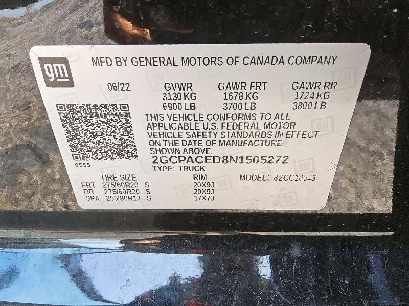 72626826 :رقم المزاد ، 2GCPACED8N1505272 vin ، 2022 Chevrolet Silverado مزاد بيع