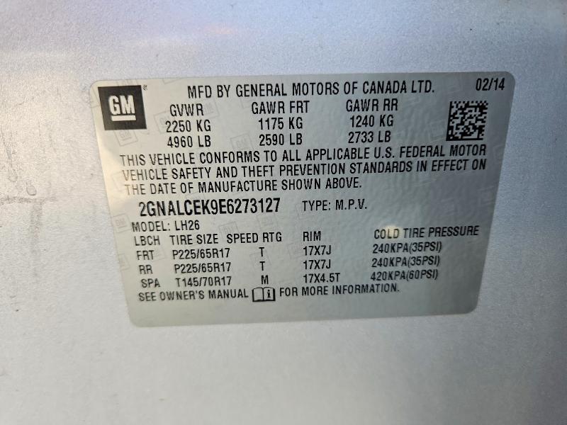 2014 Chevrolet Equinox მანქანა იყიდება აუქციონზე, vin: 2GNALCEK9E6273127, აუქციონის ნომერი: 71789876