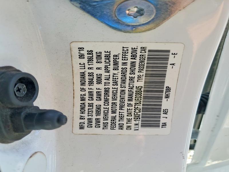 2018 Honda Civic მანქანა იყიდება აუქციონზე, vin: 19XFC2F78JE038845, აუქციონის ნომერი: 71401446