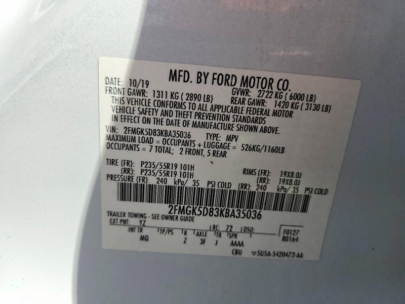 Продаж на аукціоні авто 2019 Ford Flex, vin: 2FMGK5D83KBA35036, номер лоту: 71231496