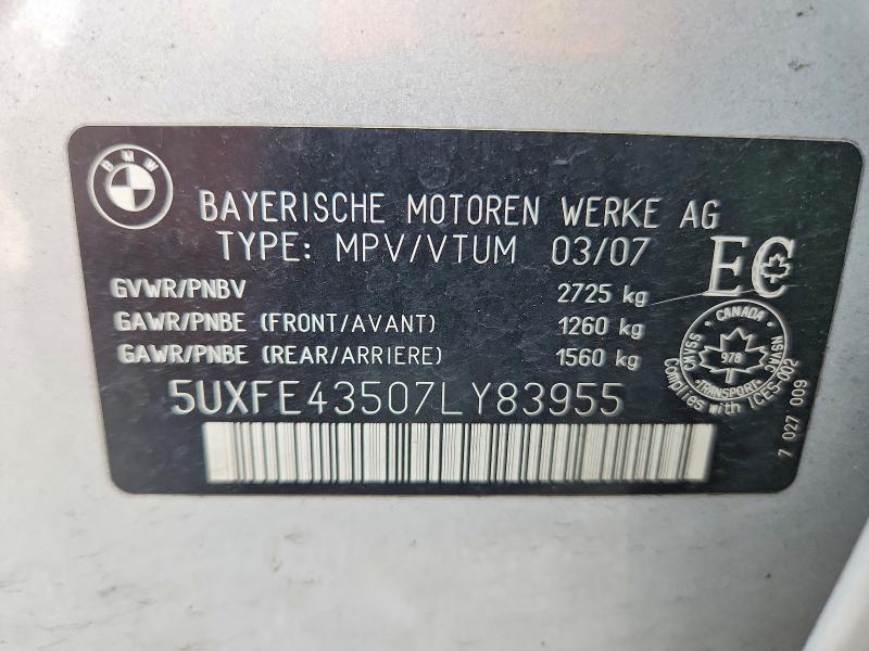 Продаж на аукціоні авто 2007 Bmw X5, vin: 5UXFE43507LY83955, номер лоту: 71426136