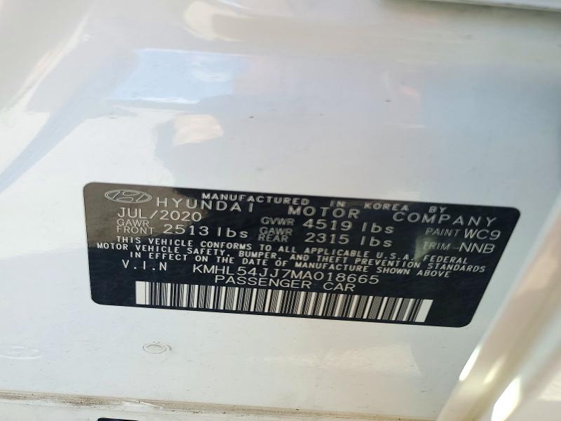 2021 Hyundai Sonata Hybrid მანქანა იყიდება აუქციონზე, vin: KMHL54JJ7MA018665, აუქციონის ნომერი: 72226556