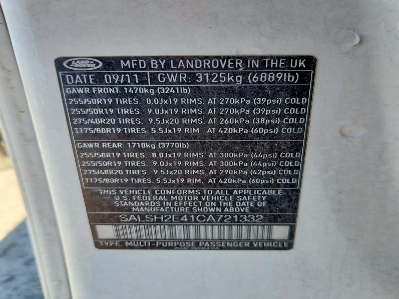 Aukcja sprzedaży 2012 Land Rover Range Rover Sport, vin: SALSH2E41CA721332, numer aukcji: 71111706