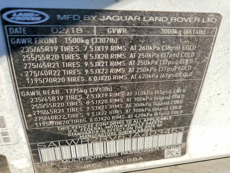 Aukcja sprzedaży 2018 Land Rover Range Rover Sport, vin: SALWR2RV6JA403463, numer aukcji: 71819186