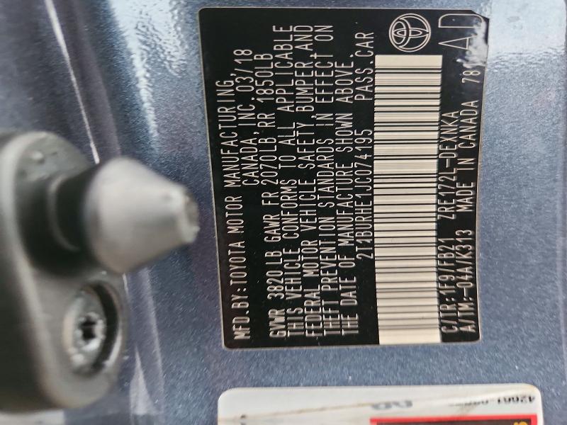 71940256 :رقم المزاد ، 2T1BURHE1JC074195 vin ، 2018 Toyota Corolla مزاد بيع