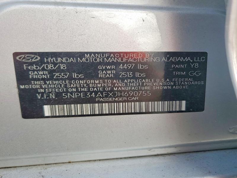 2018 Hyundai Sonata მანქანა იყიდება აუქციონზე, vin: 5NPE34AFXJH690755, აუქციონის ნომერი: 71231566