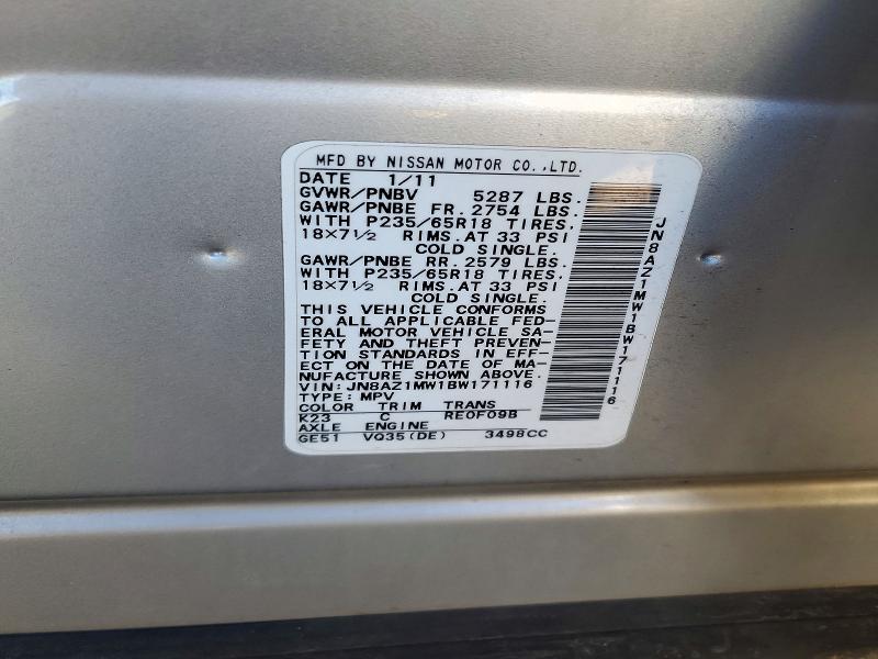 2011 Nissan Murano მანქანა იყიდება აუქციონზე, vin: JN8AZ1MW1BW171116, აუქციონის ნომერი: 72113946