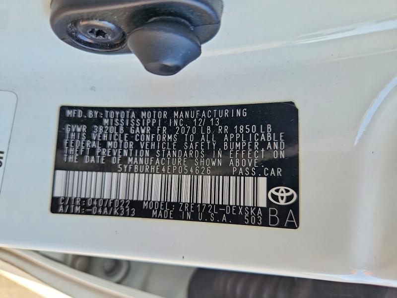 2014 Toyota Corolla მანქანა იყიდება აუქციონზე, vin: 5YFBURHE4EP054626, აუქციონის ნომერი: 71189006