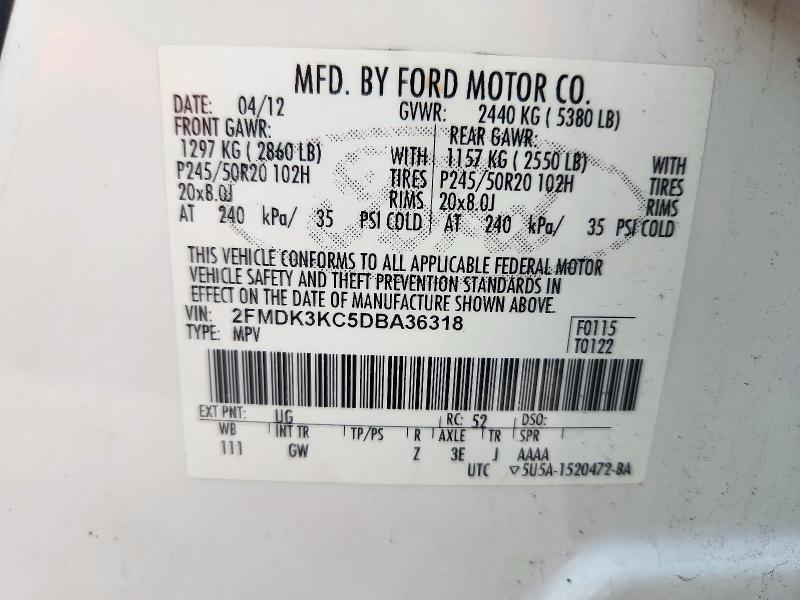 2013 Ford Edge მანქანა იყიდება აუქციონზე, vin: 2FMDK3KC5DBA36318, აუქციონის ნომერი: 72937766