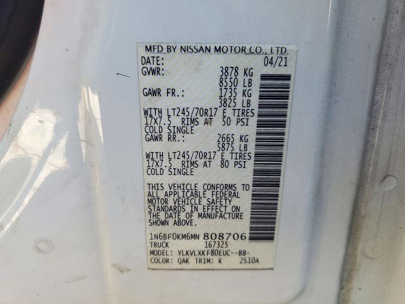 2021 Nissan Nv მანქანა იყიდება აუქციონზე, vin: 1N6BF0KM6MN808706, აუქციონის ნომერი: 72074066