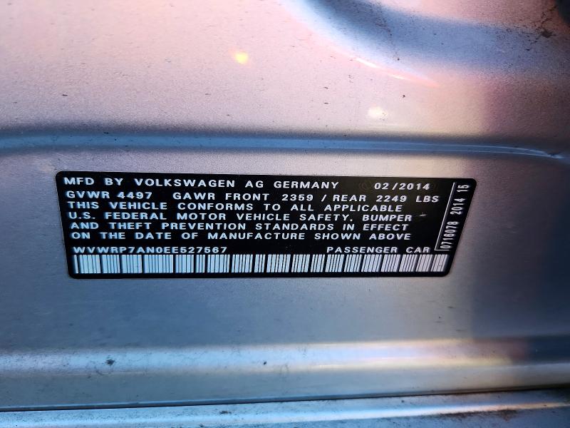 72172656 :رقم المزاد ، WVWRP7AN0EE527567 vin ، 2014 Volkswagen Cc مزاد بيع