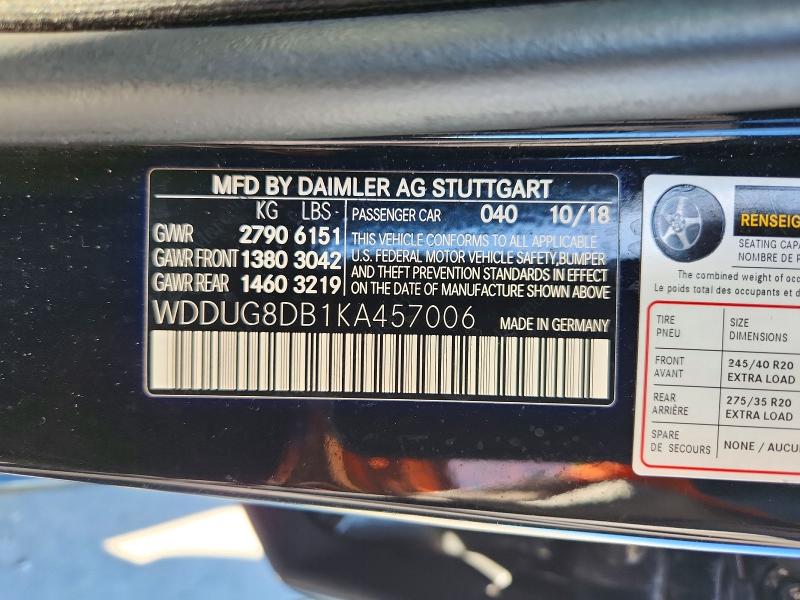Продаж на аукціоні авто 2019 Mercedes-benz S, vin: WDDUG8DB1KA457006, номер лоту: 71509846