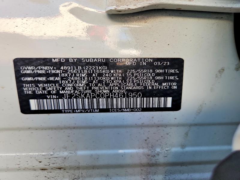 70880476 :رقم المزاد ، JF2SKAPC0PH461950 vin ، 2023 Subaru Forester مزاد بيع