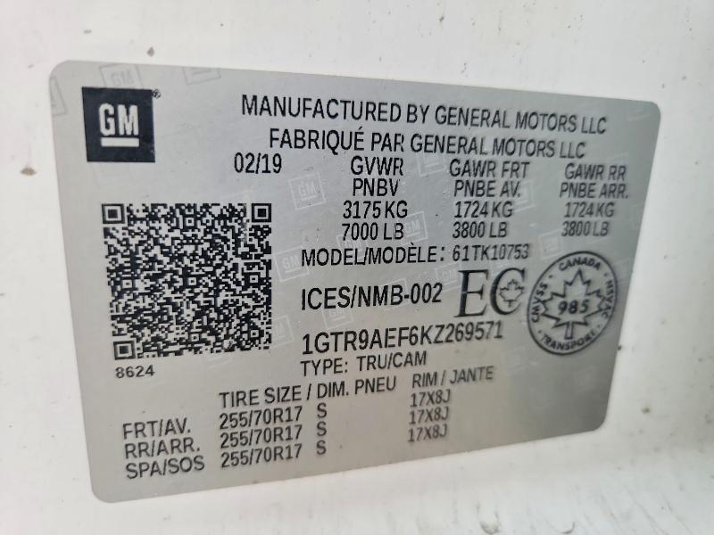 70850266 :رقم المزاد ، 1GTR9AEF6KZ269571 vin ، 2019 Gmc Sierra مزاد بيع