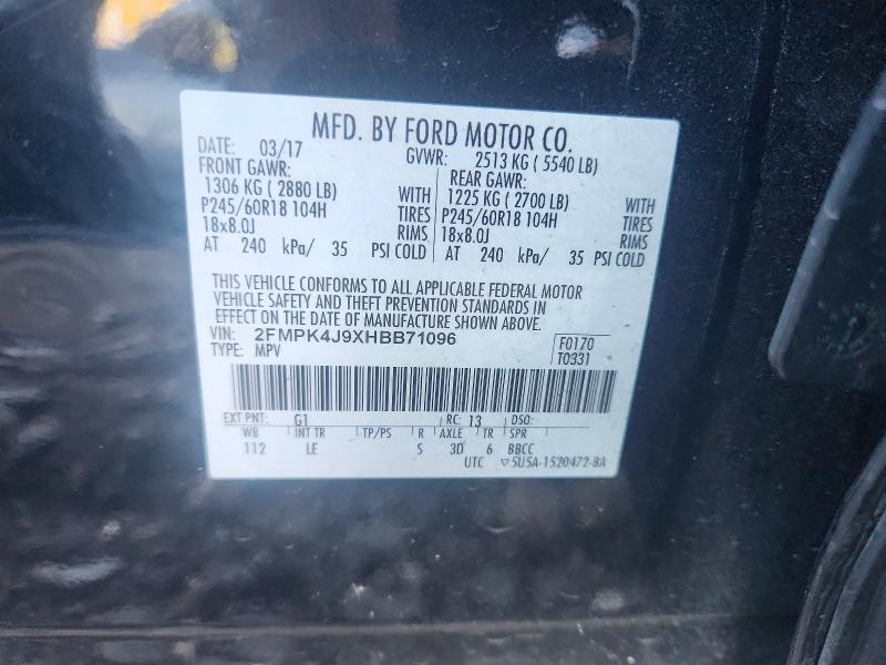 Aukcja sprzedaży 2017 Ford Edge, vin: 2FMPK4J9XHBB71096, numer aukcji: 72595226