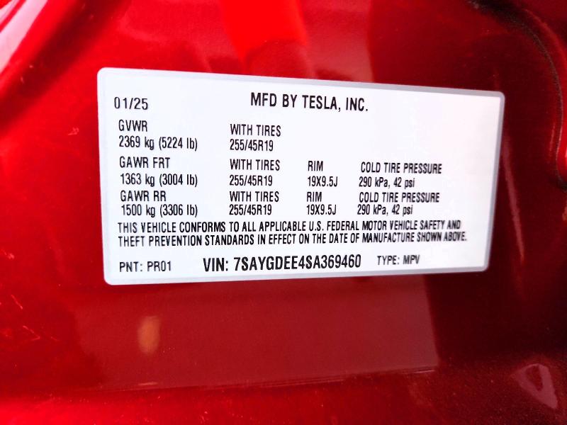 Продажа на аукционе авто 2025 Tesla Model Y, vin: 7SAYGDEE4SA369460, номер лота: 70562366