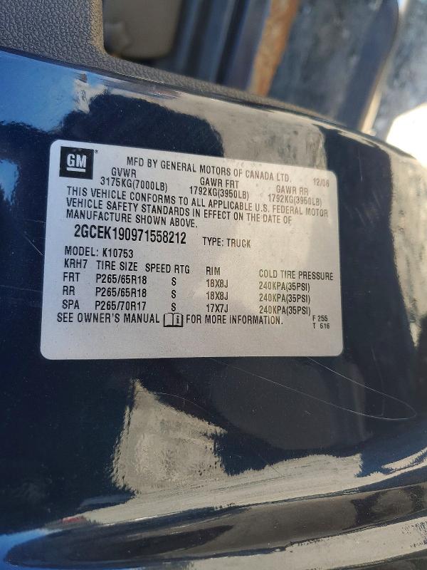 Aukcja sprzedaży 2007 Chevrolet Silverado, vin: 2GCEK190971558212, numer aukcji: 71163886