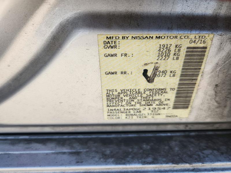 Продаж на аукціоні авто 2016 Nissan Altima, vin: 1N4AL3AP0GC219547, номер лоту: 72190186