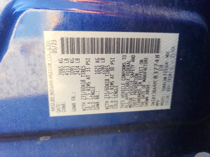 72050826 :رقم المزاد ، 5N1BT3BA4PC837748 vin ، 2023 Nissan Rogue مزاد بيع