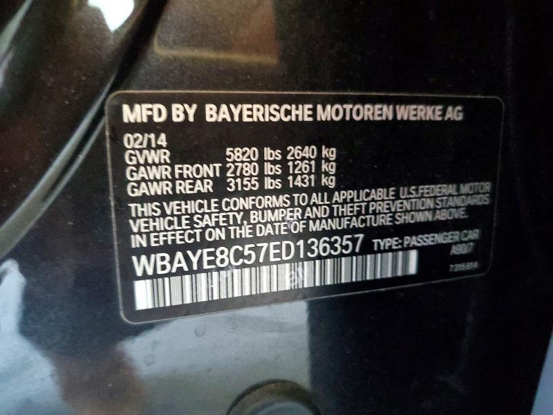 2014 Bmw 750 მანქანა იყიდება აუქციონზე, vin: WBAYE8C57ED136357, აუქციონის ნომერი: 70569976
