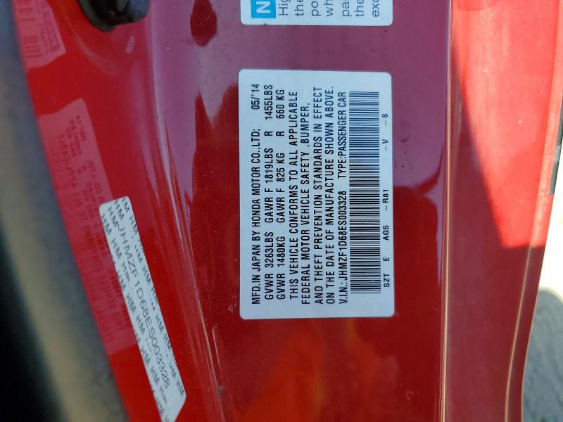 70380136 :رقم المزاد ، JHMZF1D68ES003328 vin ، 2014 Honda Cr-z مزاد بيع