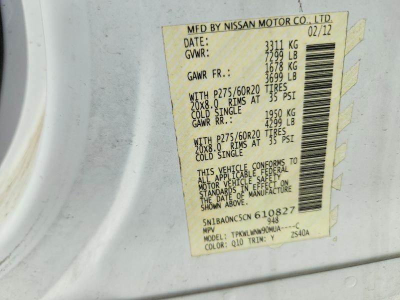 2012 Nissan Armada მანქანა იყიდება აუქციონზე, vin: 5N1BA0NC5CN610827, აუქციონის ნომერი: 70899866