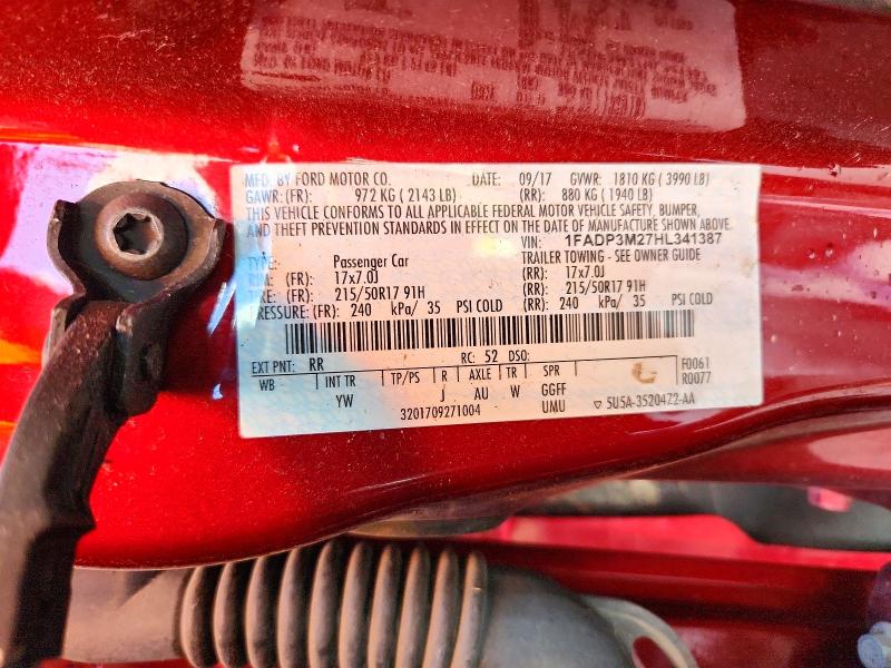 2017 Ford Focus მანქანა იყიდება აუქციონზე, vin: 1FADP3M27HL341387, აუქციონის ნომერი: 73176176