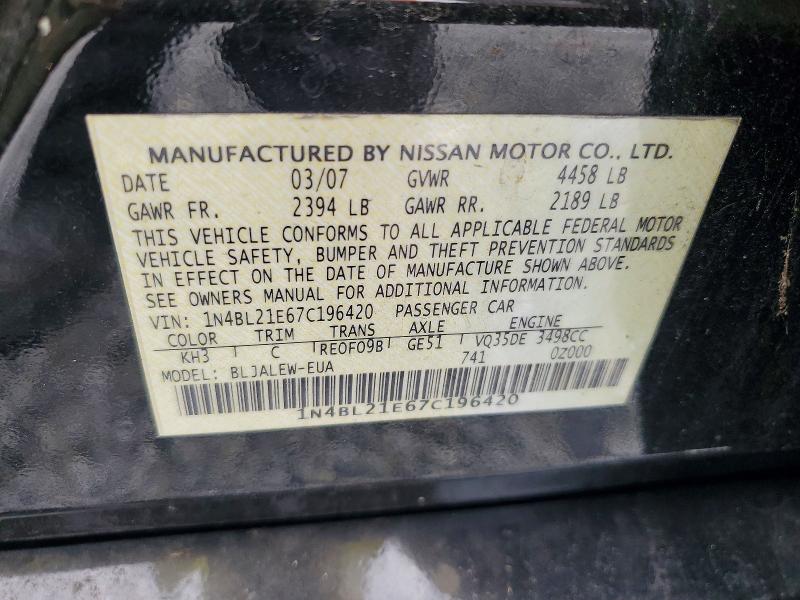 Продажа на аукционе авто 2007 Nissan Altima, vin: 1N4BL21E67C196420, номер лота: 71193606