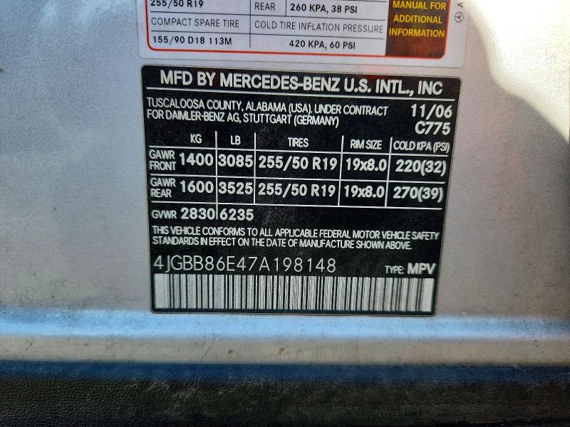 71917856 :رقم المزاد ، 4JGBB86E47A198148 vin ، 2007 Mercedes-benz Ml مزاد بيع