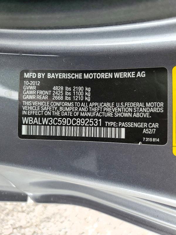 2013 Bmw 640 მანქანა იყიდება აუქციონზე, vin: WBALW3C59DC892531, აუქციონის ნომერი: 71687136