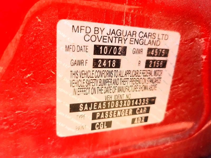 70806416 :رقم المزاد ، SAJEA51D83XD14335 vin ، 2003 Jaguar X-type مزاد بيع