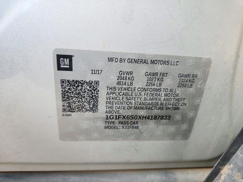 Aukcja sprzedaży 2017 Chevrolet Bolt Ev, vin: 1G1FX6S0XH4187833, numer aukcji: 72107746
