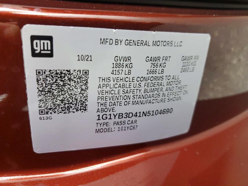 71399106 :رقم المزاد ، 1G1YB3D41N5104690 vin ، 2022 Chevrolet Corvette مزاد بيع