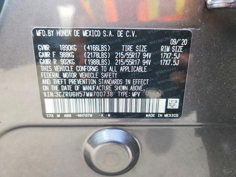 2021 Honda Hr-v მანქანა იყიდება აუქციონზე, vin: 3CZRU6H57MM700738, აუქციონის ნომერი: 71712576