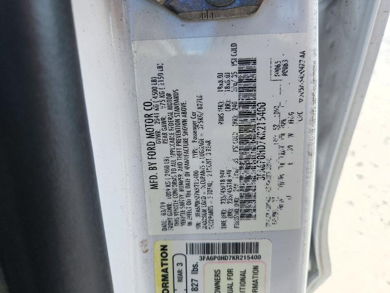 2019 Ford Fusion მანქანა იყიდება აუქციონზე, vin: 3FA6P0HD7KR215400, აუქციონის ნომერი: 72648856