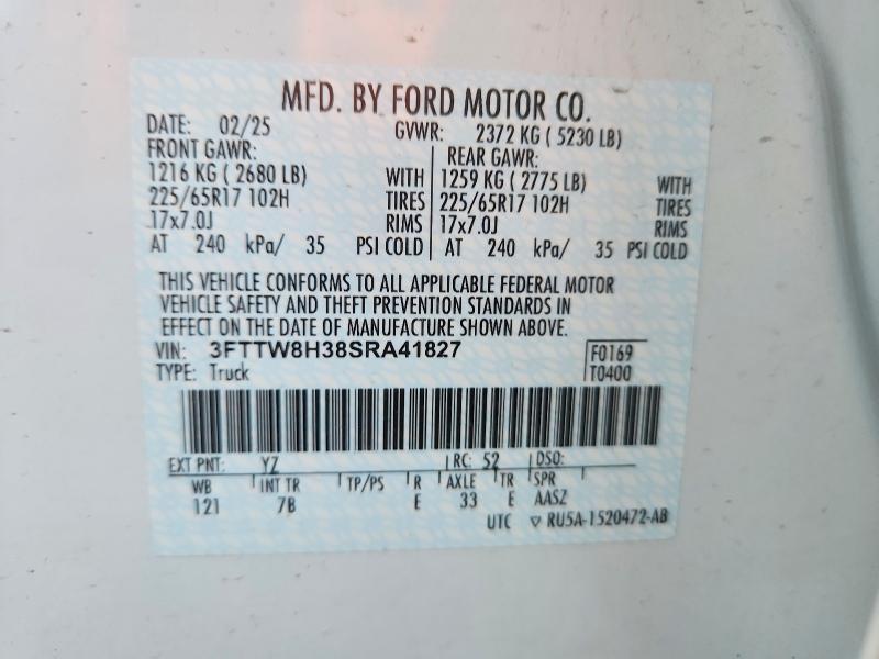 Продаж на аукціоні авто 2025 Ford Maverick, vin: 3FTTW8H38SRA41827, номер лоту: 71232686