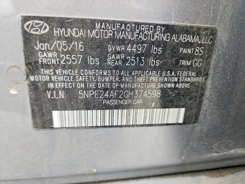 Aukcja sprzedaży 2016 Hyundai Sonata, vin: 5NPE24AF2GH374598, numer aukcji: 71233766