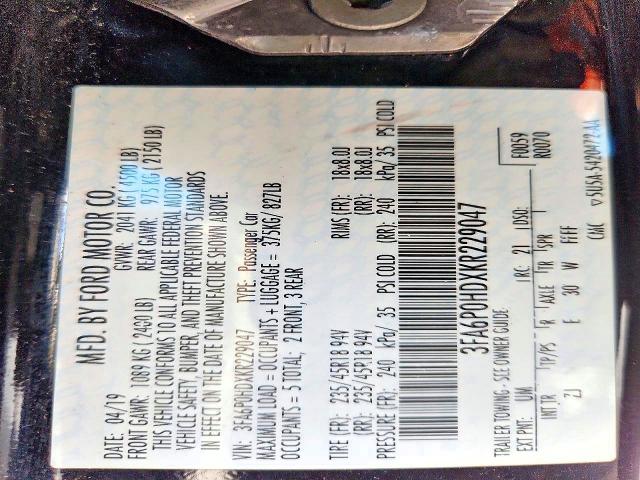 71501876 :رقم المزاد ، 3FA6P0HDXKR229047 vin ، 2019 Ford Fusion مزاد بيع