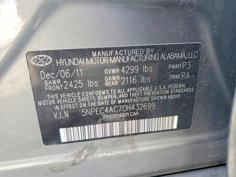 71446166 :رقم المزاد ، 5NPEC4AC7CH432699 vin ، 2012 Hyundai Sonata مزاد بيع