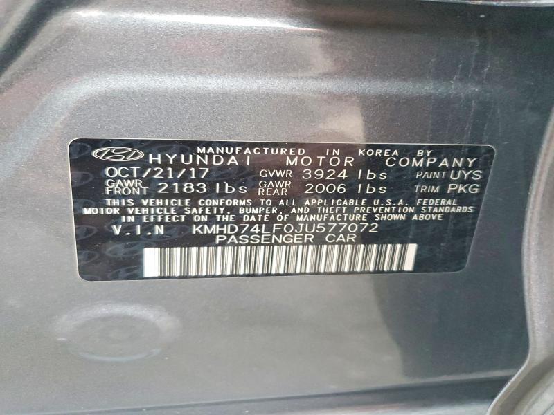 2018 Hyundai Elantra მანქანა იყიდება აუქციონზე, vin: KMHD74LF0JU577072, აუქციონის ნომერი: 70801416