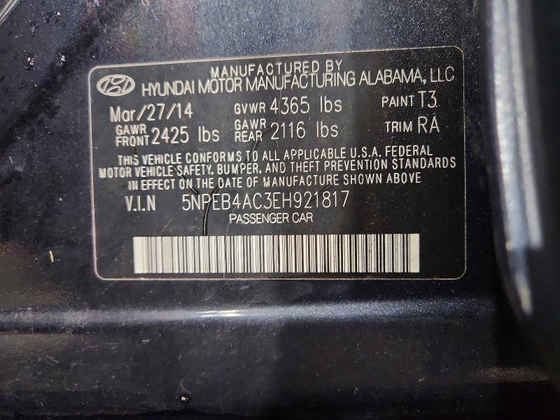 2014 Hyundai Sonata მანქანა იყიდება აუქციონზე, vin: 5NPEB4AC3EH921817, აუქციონის ნომერი: 71549106