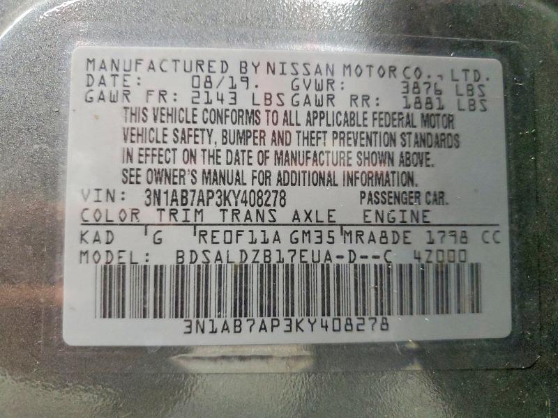 Продажа на аукционе авто 2019 Nissan Sentra, vin: 3N1AB7AP3KY408278, номер лота: 71964676