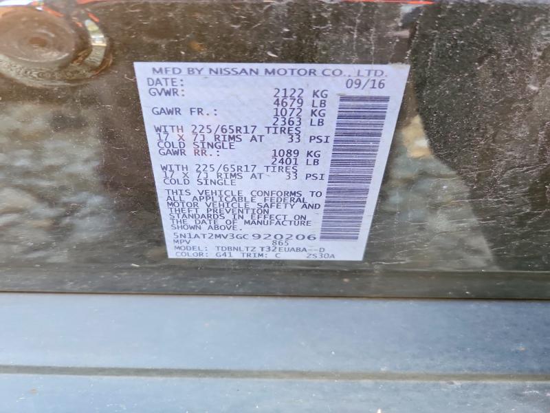 71860786 :رقم المزاد ، 5N1AT2MV3GC920206 vin ، 2016 Nissan Rogue مزاد بيع